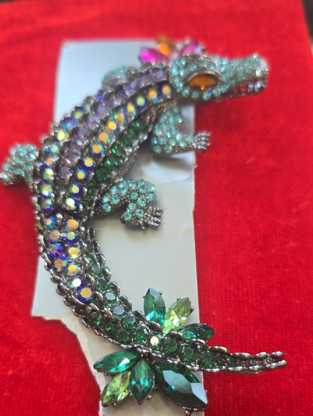 Sparkling Green Crystal Reptile Brooch - Fashion Jewelry
